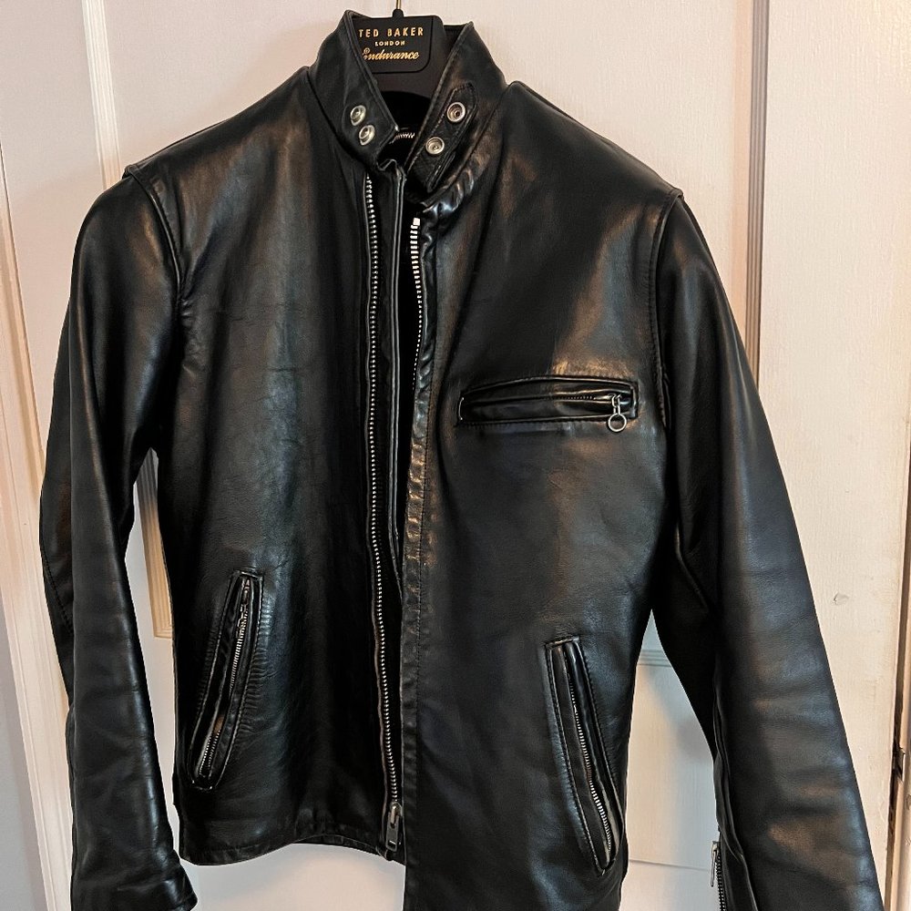 Vintage Schott NYC Leather Jacket ( Cafe Style Motorcycle ) Small 34